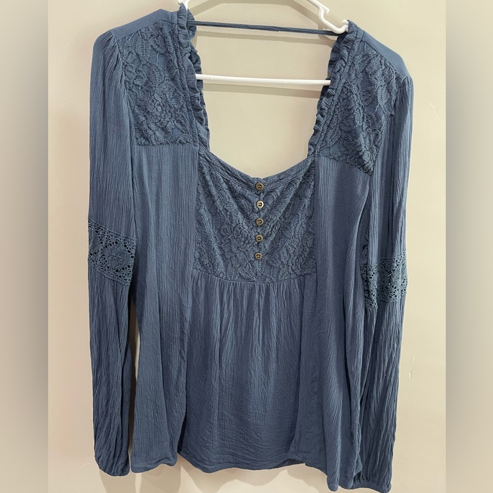 Maurice’s square neck long sleeve navy blue blouse - size small